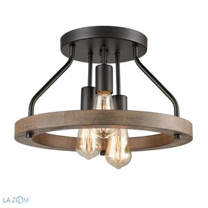 Sarzana Farmhouse Flush Mount Ceiling Light Solid Natural Wood  with 3-Lights