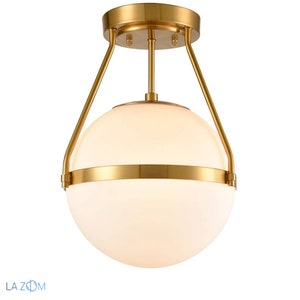 Vicenza Modern Globe Semi Flush Ceiling Light w/ Milk Glass Globe