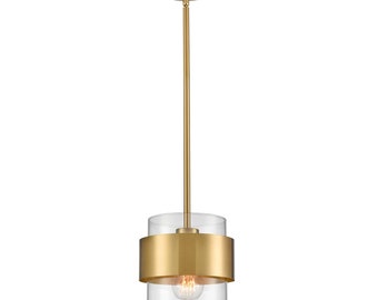 Pesrev Modern Mini Cylinder Downrod Pendant with Clear Glass Shade 1-Light