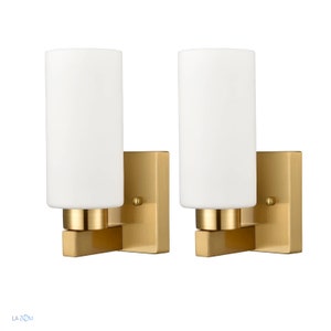 Teramo Bathroom Modern Wall Light Milky White Cylinder Glass Shade - Set of 2