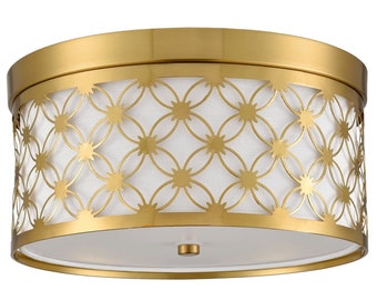 Merso Modern 15” Round Drum Shade Brushed Gold Dimmable LED Ceiling Light