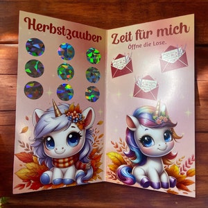 A6 Herbsteinhorn-Klappkarte / Sparspiel / Würfelchallenge / Rubbelloschallenge / Stickerchallenge / Goldenes Los