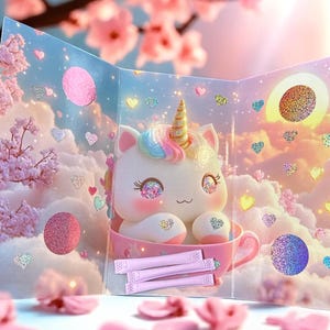 Wolke 7 – Klappkarte Rubbel-Challenge mit 3 Losen | Einhorn in Tasse | Glanzfolie & handgemachte Rubbelsticker | Juni-Säckchen | PinkBudget