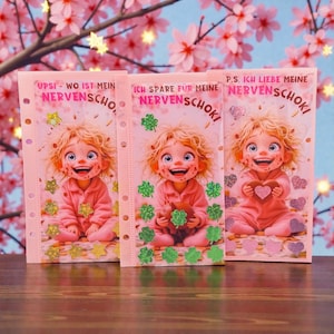 3er Set Nervenschoki Klarsicht-Rubbel-Challenges mit Goodie | Sparchallenge A6 | Handmade Budget Challenge | Goodie | PinkBudget