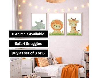 Safari Kinderzimmer Set, Dschungeltiere, Neutral Baby Animal Prints, Boho Print Poster