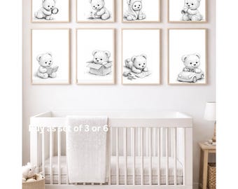 Teds tägliches Abenteuer Drucke, Bären Illustration, Baby Kinderzimmer