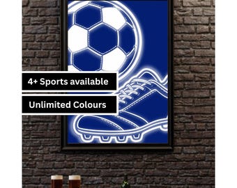 Neon Sport Wandkunst, Basketball Football Fußball Drucke, moderne Kinderzimmer Dekor