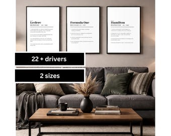 Formel 1 Fahrer Typografie Drucke, minimalistisches Sport Art Set
