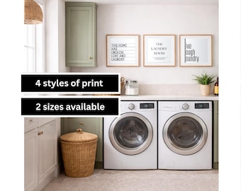 Minimalistische Waschküche Print-Set | Waschen, Trocknen, Falten, Kunst | Neutral Home Schilder