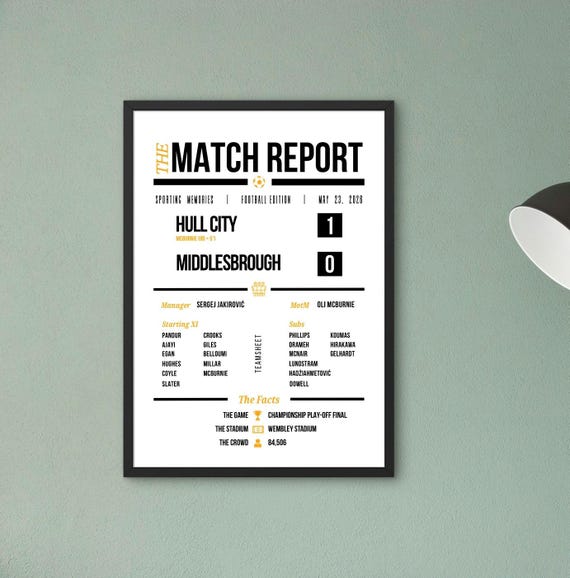 Hull City Championship Play Off, match report, scoring, football match detaik, Wembley, Father’s Day gift