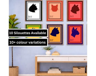 Katze Stempel Art Print, Moderne Silhouette Poster, Minimalistische Haustier Dekoration, Buntes Kunstwerk, Kriegerkatzen, Geschenk Katze