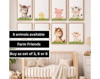 Neutrale Kinderzimmer Drucke, Schwein Küken Aquarell Wand-Dekor, Baby-Dekor