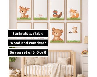 Waldtiere Kinderzimmer Drucke, Aquarell Waldfreunde Wandkunst