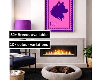 Personalisierter Hund Pop Art Stempel Art Print, Farbe, Wandbild Silhouette, lustiges Wohndekor
