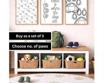 Minimalistischer Hund Linie Art Prints, Pfotenabdruck Kinderzimmer Dekor, moderne Tierliebhaber Wandkunst