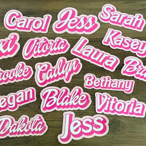 Custom Pink Doll Name Water-Resistant Sticker | Personalized Sticker | Customizable Label