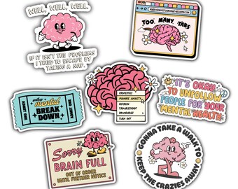 Heathy Brain Mental Health Sticker Bundle | Laptop Sticker | Water Bottle Sticker