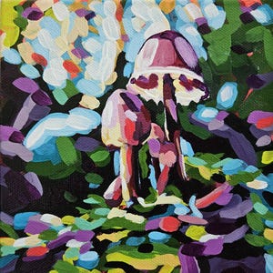 Mushroom art print, original painting, mushroom wall art, giclee print, forest decor, cottagecore, affordable art, colorful modern artwork