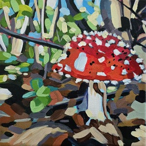 Mushroom art print, original painting, mushroom wall art, giclee print, forest decor, cottagecore, affordable art, colorful modern artwork