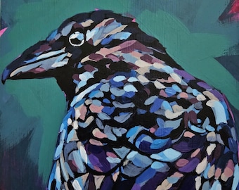 Raven art print, raven painting, original art, giclee prints, black bird artwork, gothic home decor, raven crow wall art, Halloween decor