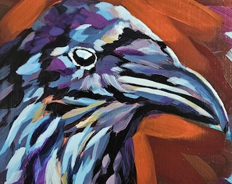 Raven art print, raven painting, original art, giclee prints, black bird artwork, gothic home decor, raven crow wall art, Halloween decor