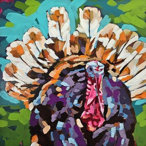 Turkey art print, autumn painting, Thanksgiving wall art, original art, giclee print, fall season wall decor, American turkey gifts, artwork