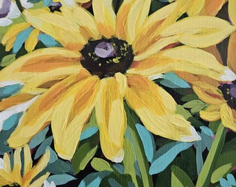 Black eyed Susan art print, rudbeckia painting, flower wall art, original artwork, birthday gift for gardeners, giclee print, yellow floral