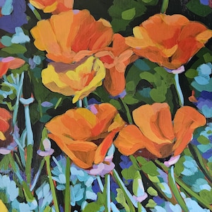 California poppies art print, orange poppy painting, original artwork, giclee prints, wildflower decor, Golden State poppy, state flower art