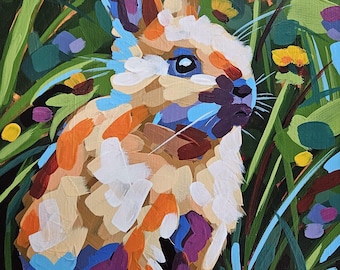 Bunny art print, rabbit painting, original bunny artwork, giclee prints, nursery wall art, impressionist style, spring Easter home decor