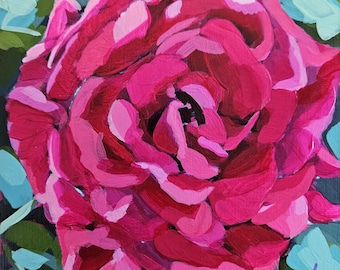 Rose art print, pink rose painting, original artwork, Mother's Day gift for mom, Birthday gift for her, impressionist art, floral wall art