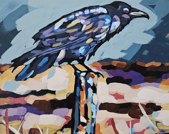 Raven art print, raven painting, original art, giclee prints, black bird artwork, gothic home decor, raven crow wall art, Halloween decor