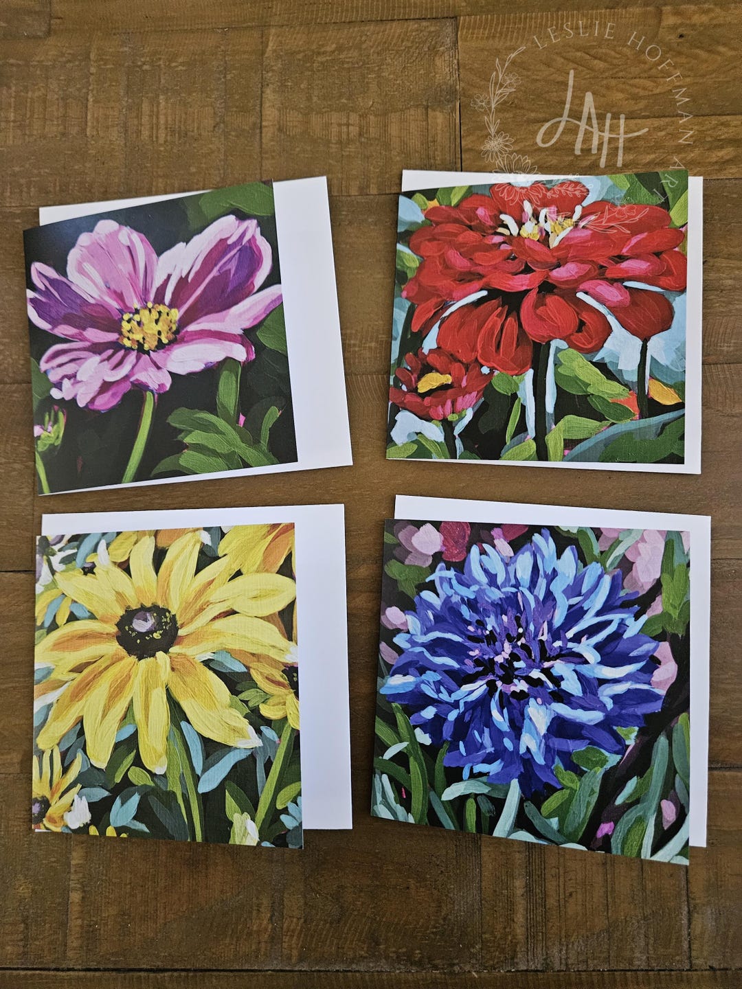 Set of 4 Floral Note Cards, All-occasion, Blank Inside, Folded Greeting ...