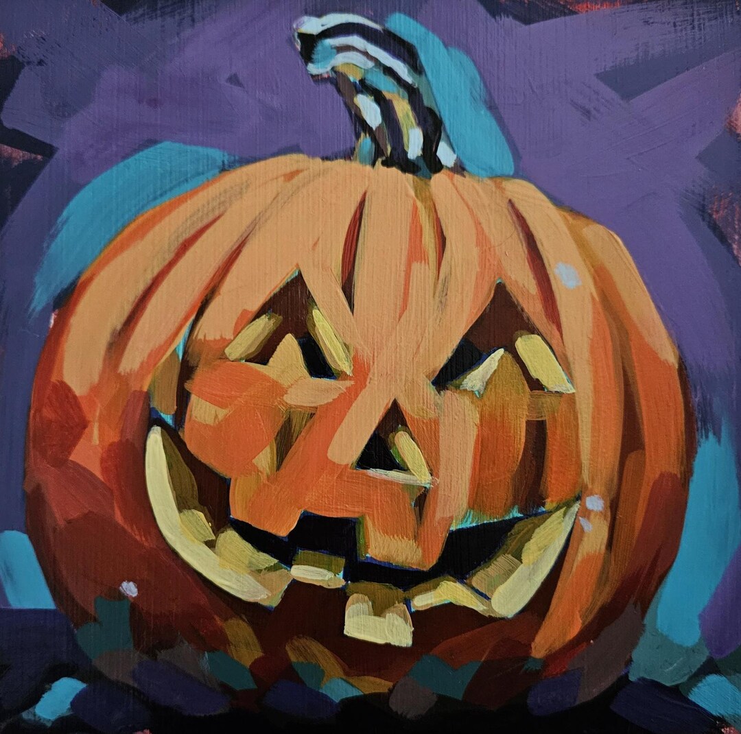 Jack O Lantern Art Print, Halloween Pumpkin Painting, Original Artwork ...
