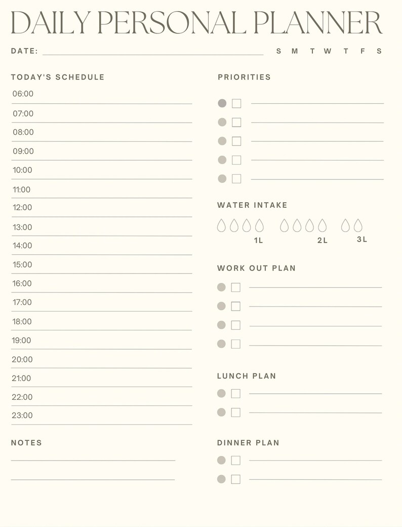 Daily Personal Planner Printable INSTANT DOWNLOAD - Etsy