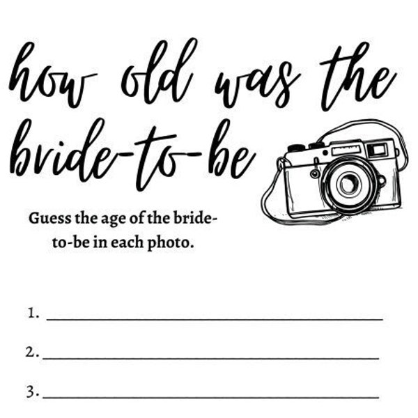 How Old Was the Bride to Be? Bridal Shower/Party Game, printable game sheets, 2 per page, INSTANT ACCESS, DIGITAL