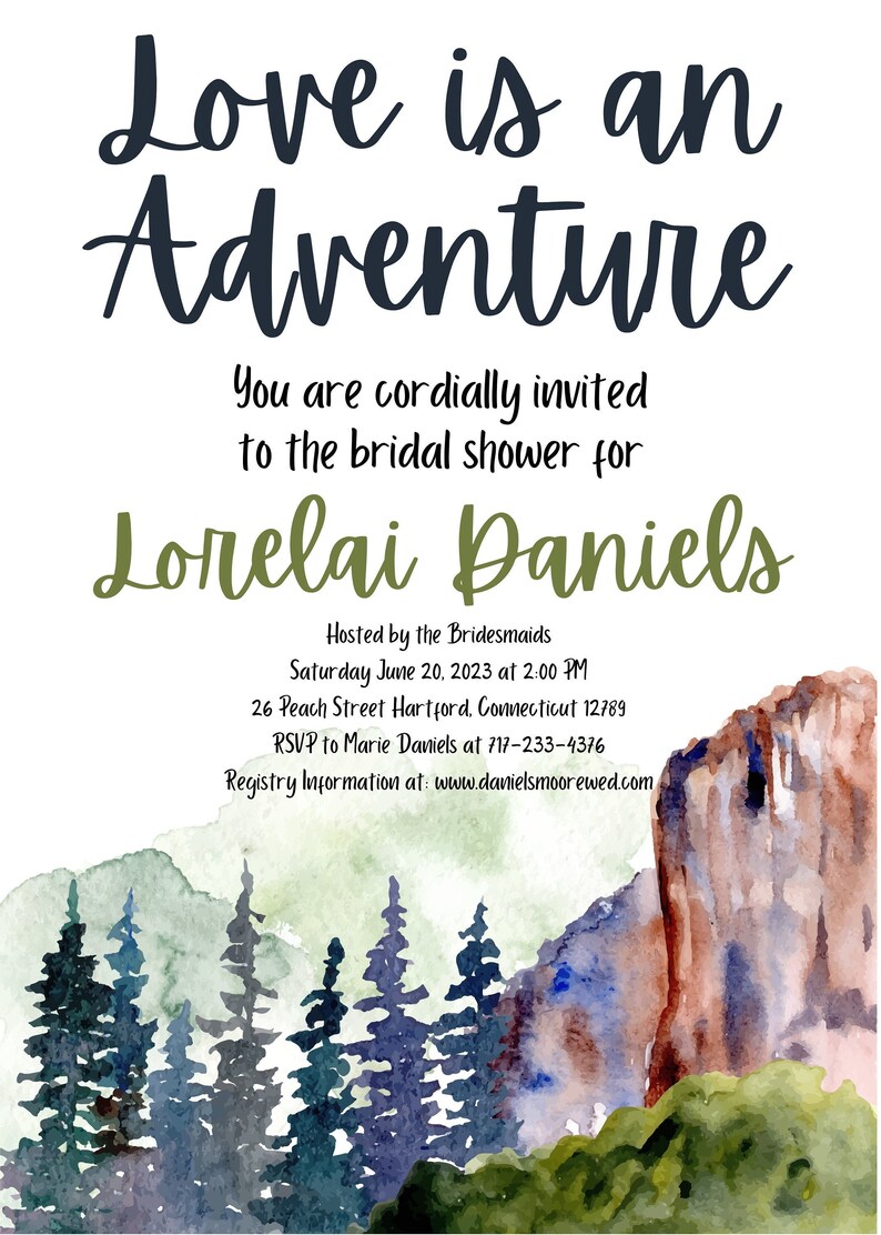 Adventure Themed Bridal Shower Invitation, Love is an Adventure