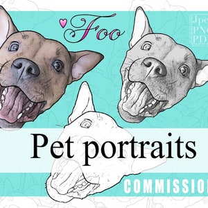 Pet Portrait commission Custom Outline dog drawing tattoo design shading and colour illustration from photo Gift idea
