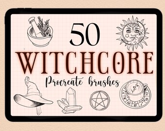 50 Witchcore Aesthetic Procreate Brushes + Free Daily Tracker page (stamps procreate brush for beginners daily journaling)