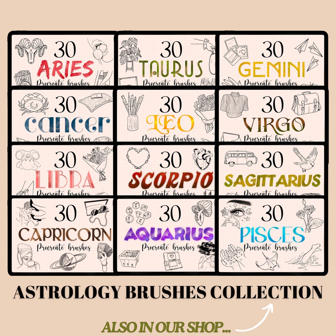 30 CANCER Aesthetic Procreate Brushes (stamps Procreate Brush for ...