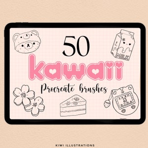 50 Kawaii Aesthetic Procreate Brushes + Free Daily Tracker page (stamps procreate brush for beginners daily journaling)