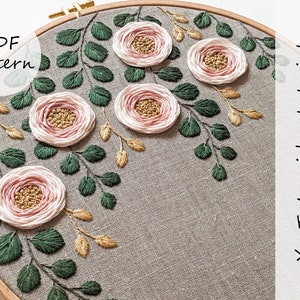 PDF pattern – Rose garden – Embroidery pattern 10" (25 cm) with YouTube tutorials