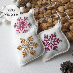 Christmas felt ornaments - Set of 3 Christmas ornaments - PDF pattern - Winter hand embroidery - Video tutorial + Guide