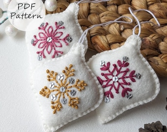 Christmas Felt Ornament Set: Hand Embroidery PDF Pattern (Digital Download)