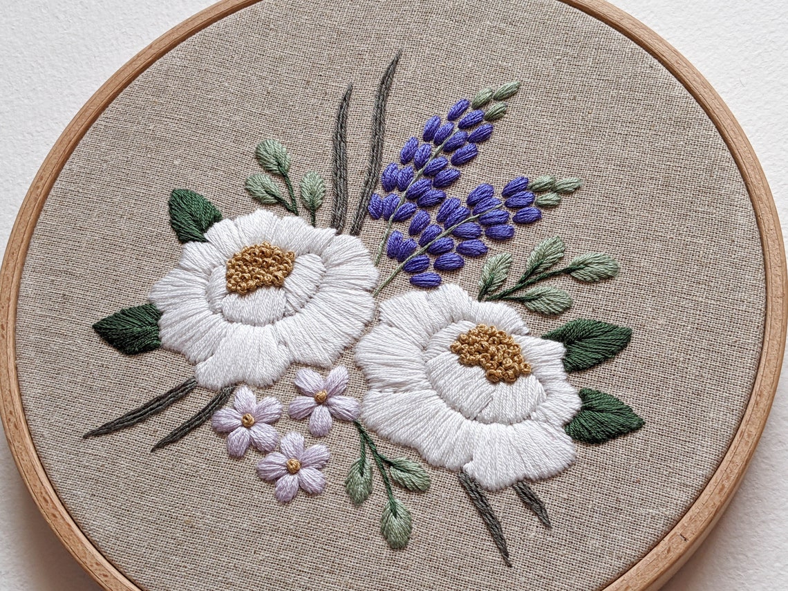 PDF Pattern Wild Lupine and Peony Bouquet Embroidery Pattern 8 20 Cm
