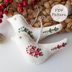 Filz Vogel Ornament - Weihnachtsornament - PDF Nähanleitung - Weihnachts Handstickerei - Video Tutorial + Anleitung