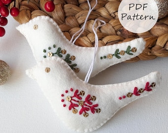 Felt Bird Christmas Ornament: Hand Embroidery PDF Pattern + Video