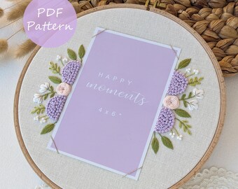 Hydrangea & Rose Embroidery Pattern: 9" Hoop (PDF Pattern) Photo frame 4 x 6"