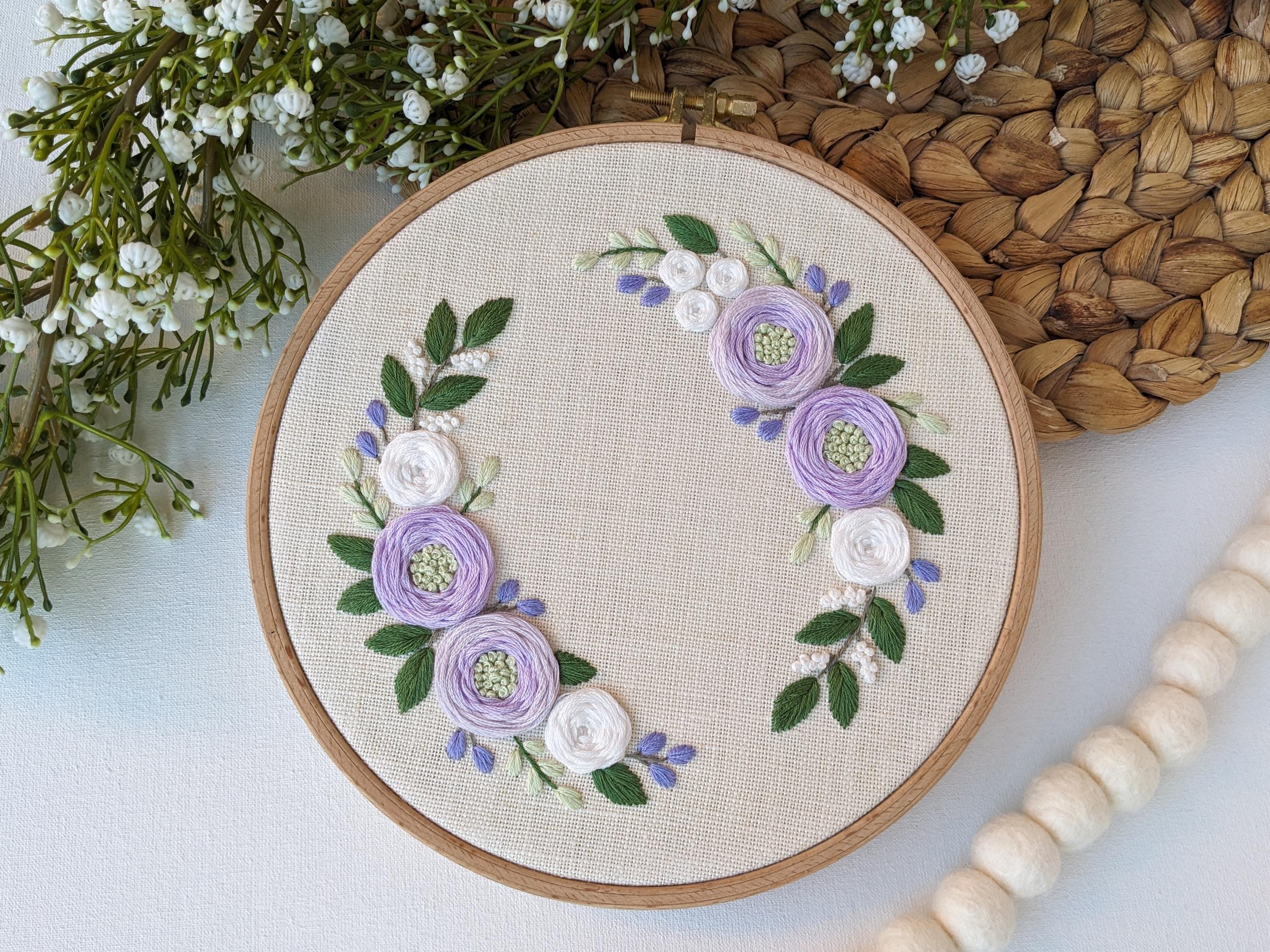 ライラックとホワイトの花冠刺繍パターン 8インチ (PDFパターン