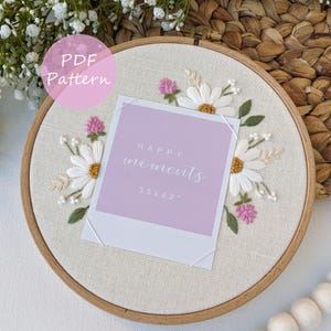 Summer Meadow - Embroidery PDF Pattern - 8" Hoop - Polaroid Photo Frame