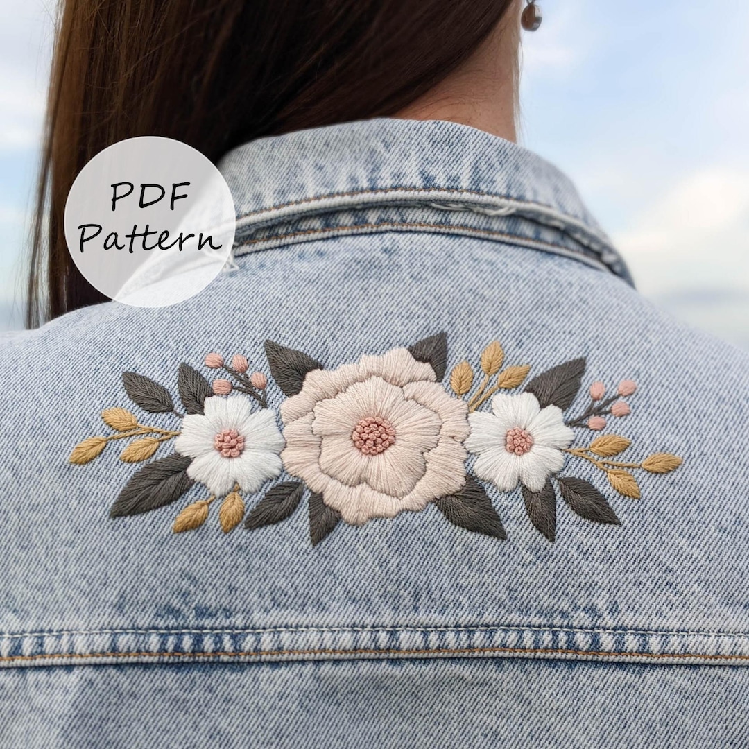 PDF Pattern – Peony Denim Jacket – Embroidery Pattern With